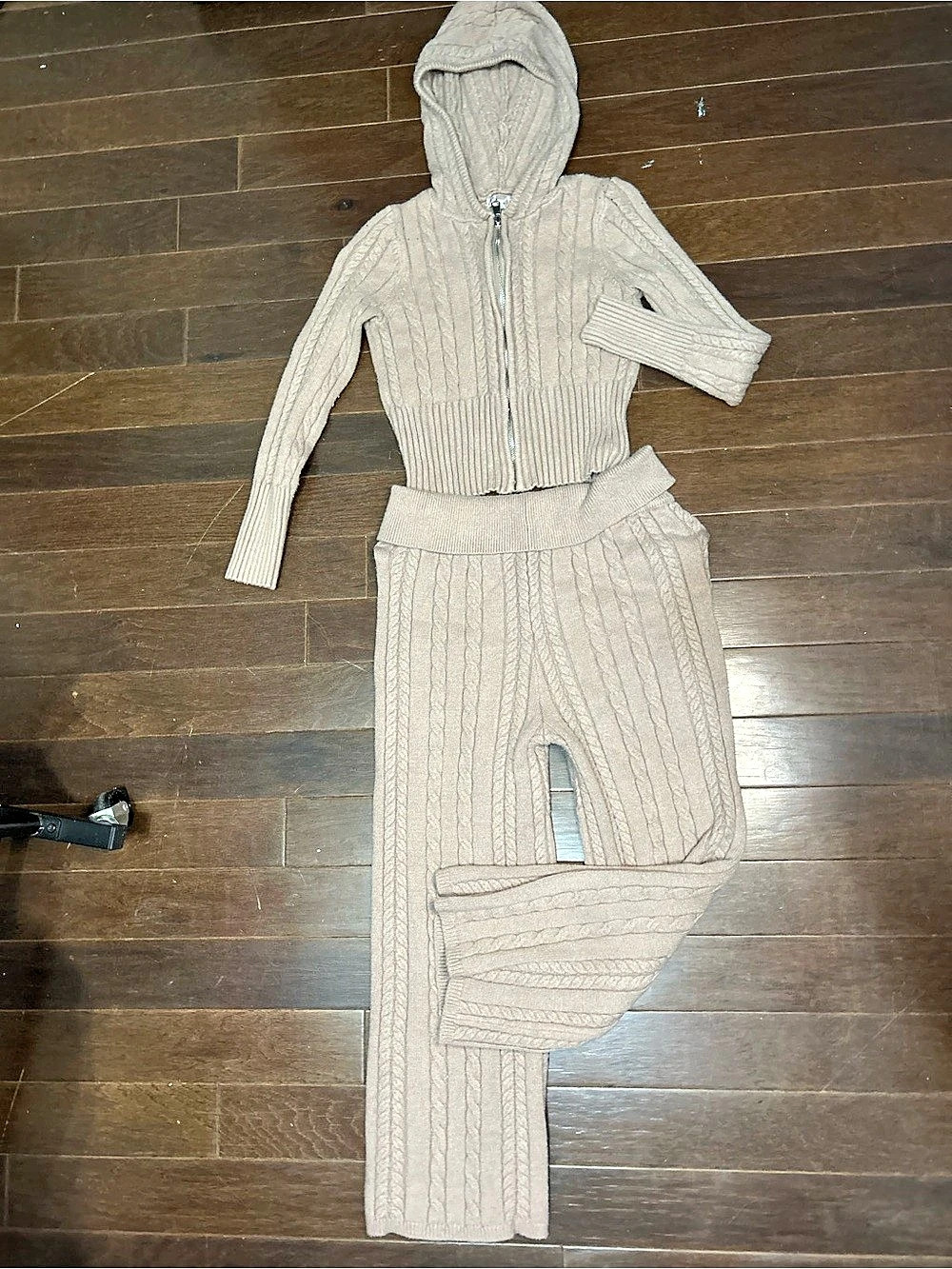 Stella McCartney Cable Knit Hooded Set in Beige